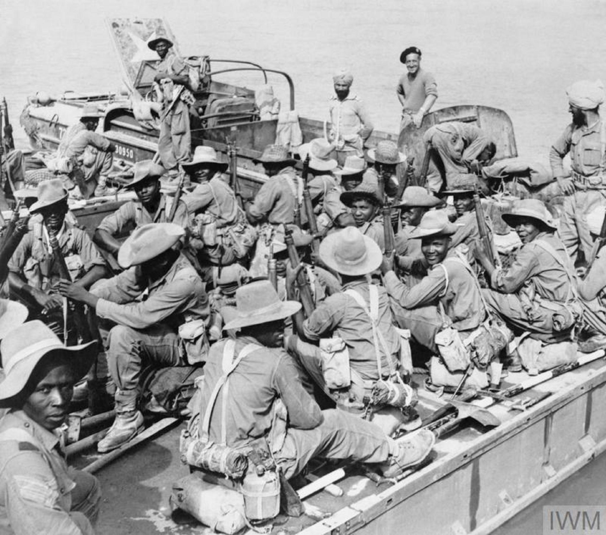 African troops of the 11th East African Division crossing the Chindwin River into Burma in 1944 We have to include © IWM SE 923